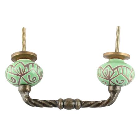 Pea Green Etched Ceramic Cut Bridge Handle